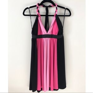 Pink and black braided halter dress